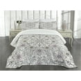 thumbnail image 1 of Ambesonne Ethnic Quilted Bedspread Set 3 Pcs, Flower Swirls Doily Style, Queen Size, Pale Pink Pale Grey, 1 of 5