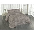 thumbnail image 1 of Ambesonne Ethnic Quilted Bedspread Set 3 Pcs, Grunge Trapezoid Triangles, Queen, Warm Taupe Dimgray Ivory, 1 of 4