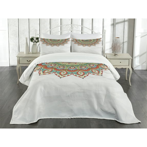 Ambesonne Ethnic Quilted Bedspread Set 3 Pcs, Mandala, King Size, Multicolor