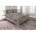 thumbnail image 1 of Ambesonne Ethnic Quilted Bedspread Set 3 Pcs, Orienta Swirled Branch, King Size, Pale Brown Teal, 1 of 3