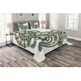 thumbnail image 1 of Ambesonne Ethnic Quilted Bedspread Set 3 Pcs, Traditional Ornate Flower, Queen Size, Dark Brown Green Blue, 1 of 3