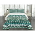 thumbnail image 1 of Ambesonne Ethnic Quilted Bedspread Set 3 Pcs, Winter Aztec Forms Design, King Size, Teal Turquoise Tan, 1 of 5