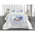 thumbnail image 1 of Ambesonne Ethnic Quilted Bedspread Set 3 Pcs, Yin Yang Swirls, Queen Size, Purple and Pale Blue, 1 of 5