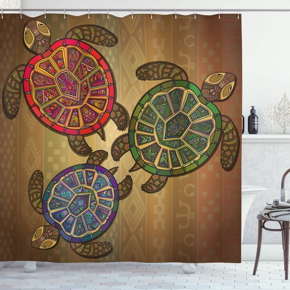 Ambesonne Ethnic Shower Curtain, 3 Turtles Ornamental, 69"Wx75"L, Multicolor