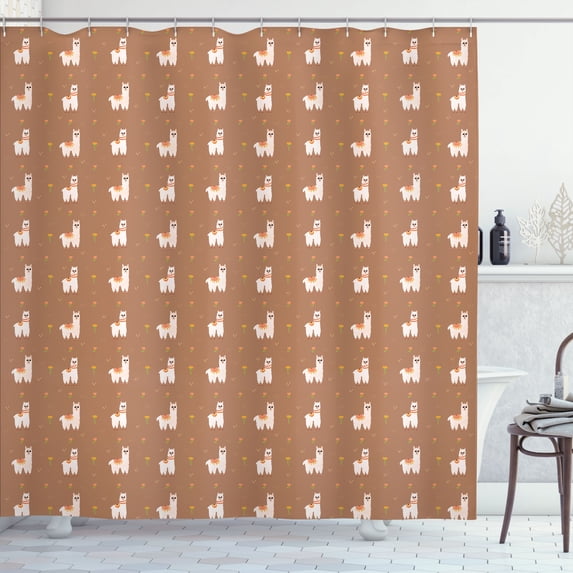 Ambesonne Ethnic Shower Curtain, Alpacas and Flowers Plot, 69"Wx84"L, Pale Rust Sand Brown