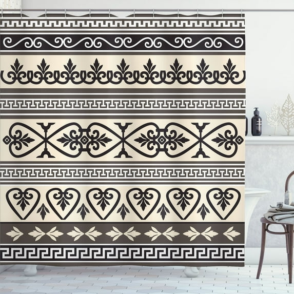 Ambesonne Ethnic Shower Curtain, Antique Leaves, 69"Wx75"L, Taupe Black Tan