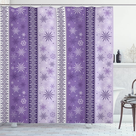 Ambesonne Ethnic Shower Curtain, Christmas Snowflake Noel, 69"Wx84"L, Lavender Violet White