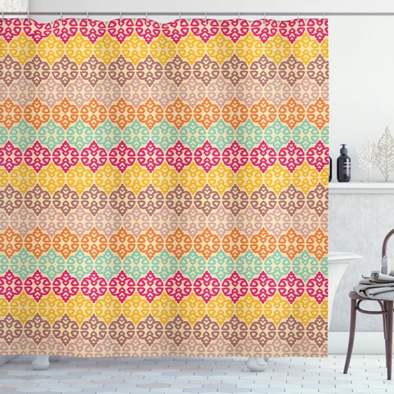 Ambesonne Ethnic Shower Curtain, Colorful Eastern Style Forms, 69"Wx84"L, Beige and Multicolor
