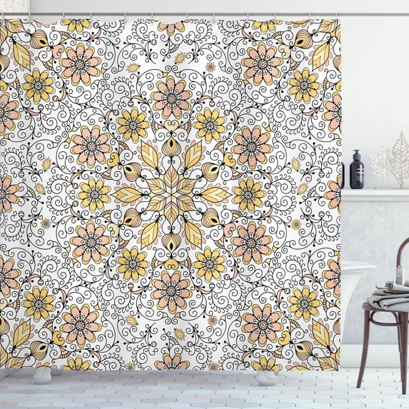 Ambesonne Ethnic Shower Curtain, Flower Vintage Abstract Art, 69"Wx70"L, Pale Rose