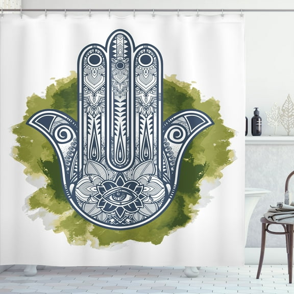 Ambesonne Ethnic Shower Curtain, Folkloric Motif Art Print, 69"Wx75"L, Olive Green