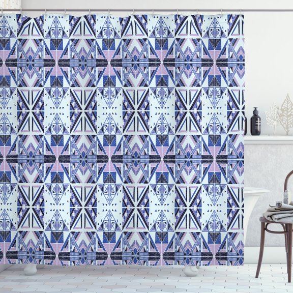 Ambesonne Ethnic Shower Curtain, Geometric Inspired Forms, 69"Wx70"L, Pale Blue Mauve