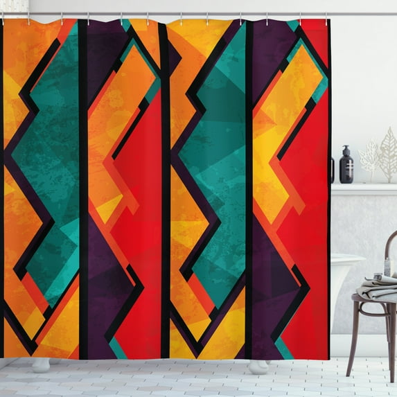 Ambesonne Ethnic Shower Curtain, Geometric Modern Design, 69"Wx70"L, Teal Orange Marigold