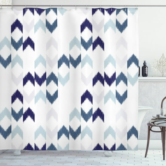 Ambesonne Ethnic Shower Curtain, Ikat Chevron Zig Zag, 69"Wx70"L, Slate Blue Purple White