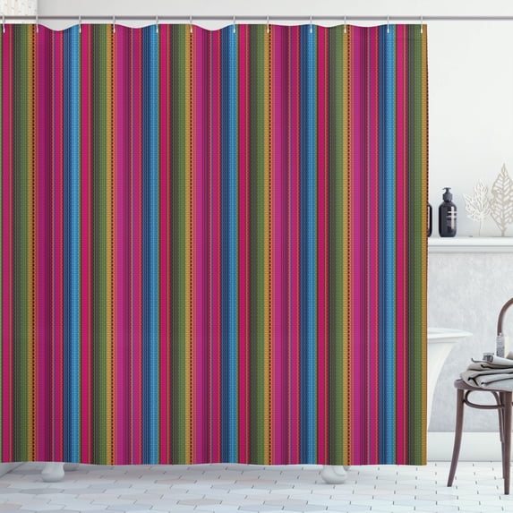 Ambesonne Ethnic Shower Curtain, Minimalist Colorful Ornament, 69"Wx84"L, Magenta Green and Blue