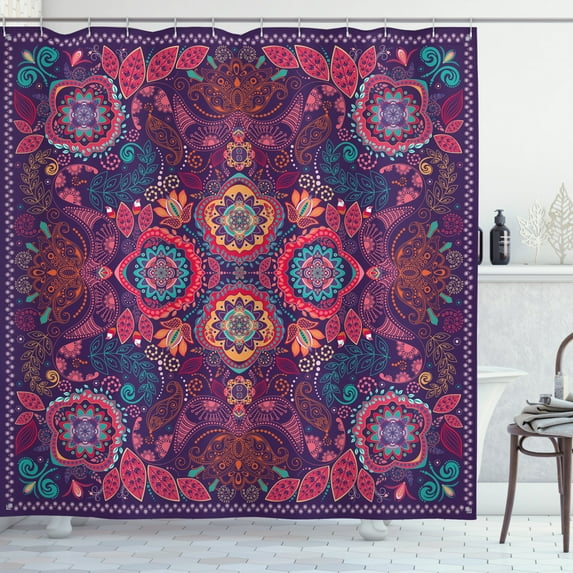Ambesonne Ethnic Shower Curtain, Modern Paisley Dot Leaf, 69"Wx75"L, Multicolor