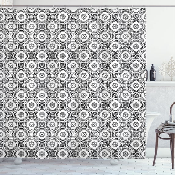 Ambesonne Ethnic Shower Curtain, Monochrome Oriental Shapes, 69"Wx70"L, White and Charcoal Grey