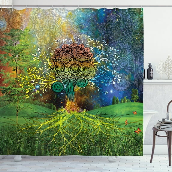 Ambesonne Ethnic Shower Curtain, Mother Earth Theme, 69"Wx70"L, Green Blue