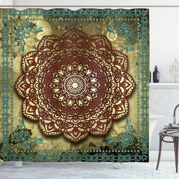Ambesonne Ethnic Shower Curtain, Mystic Mandala Artwork Boho, 69"Wx70"L, Brown Khaki