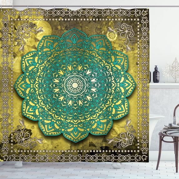 Ambesonne Ethnic Shower Curtain, Mystic Mandala Artwork Boho, 69"Wx75"L, Turquoise Beige