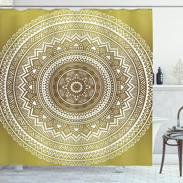 Ambesonne Ethnic Shower Curtain, Ombre Mandala Flower, 69"Wx70"L, Mustard and White