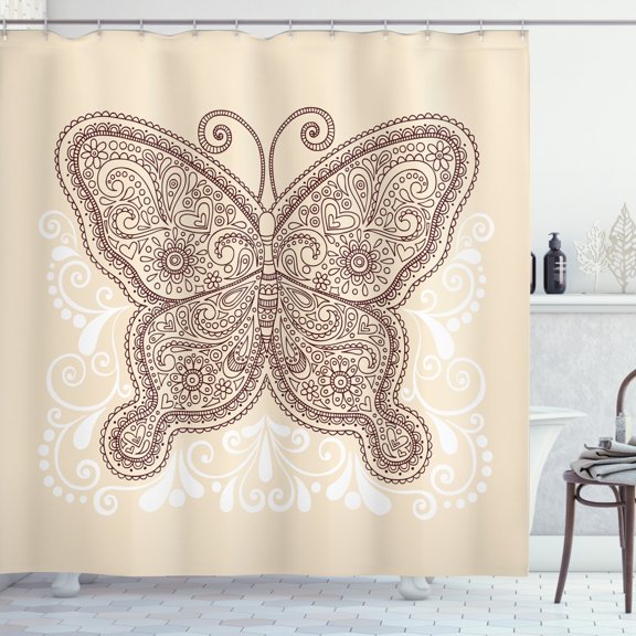 Ambesonne Ethnic Shower Curtain, Ornament Abstract Butterfly, 69"Wx84"L, Brown White