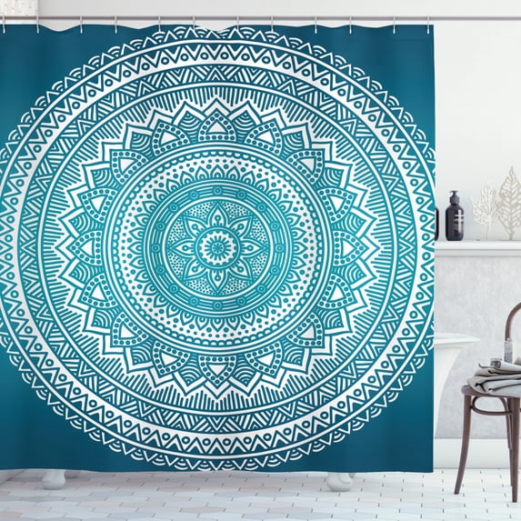 Ambesonne Ethnic Shower Curtain, Starry Flowers, 69"Wx84"L, Dark Turquoise