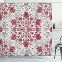 Ambesonne Ethnic Shower Curtain, Vintage Abstract Flower Art, 69"Wx84"L, Dark Pink