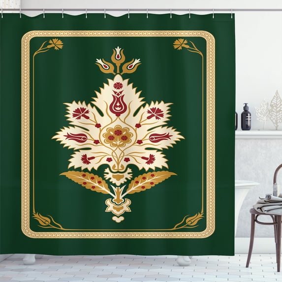 Ambesonne Ethnic Shower Curtain, Vintage Bohemian Leaves Art, 69"Wx70"L, Emerald Beige and Fawn
