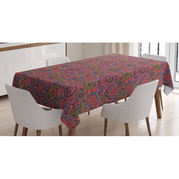 Ambesonne Ethnic Tablecloth Rectangular Table Cover, Leaves Eastern, 60"x90", Burgundy Green