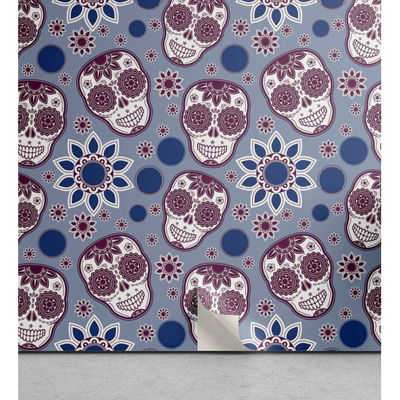 Ambesonne, Ethnic Theme Peel & Stick Wallpaper for Home, Art Dia de los Muertos, 13"x72", Plum and Dark Lavender