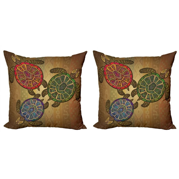 Ambesonne Ethnic Throw Pillow Cover 2 Pack, 3 Turtles Ornamental, 24", Multicolor