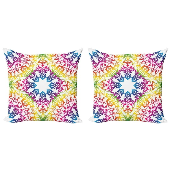 Ambesonne Ethnic Throw Pillow Cover 2 Pack, Abstract Lace Swirls Ivy, 18", Multicolor