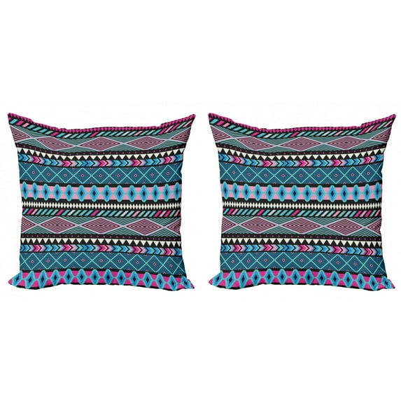 Ambesonne Ethnic Throw Pillow Cover 2 Pack, Bohem Vintage Shapes, 20", Dark Blue Hot Pink