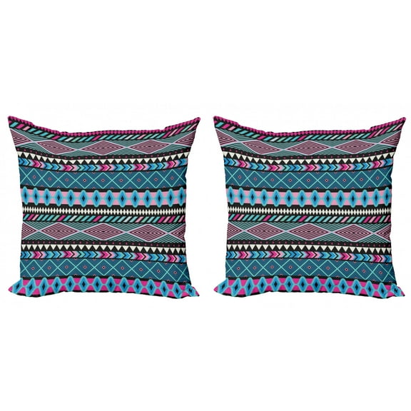 Ambesonne Ethnic Throw Pillow Cover 2 Pack, Bohem Vintage Shapes, 20", Dark Blue Hot Pink