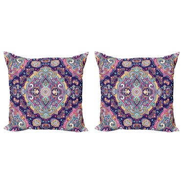 Ambesonne Ethnic Throw Pillow Cover 2 Pack, Boho Colorful Spring Garden, 18", Multicolor