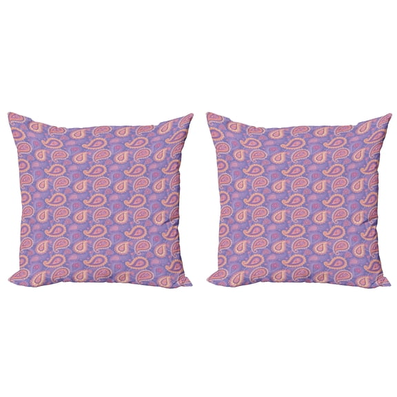 Ambesonne Ethnic Throw Pillow Cover 2 Pack, Boho Paisley Persian, 18", Lavender Peach Cream