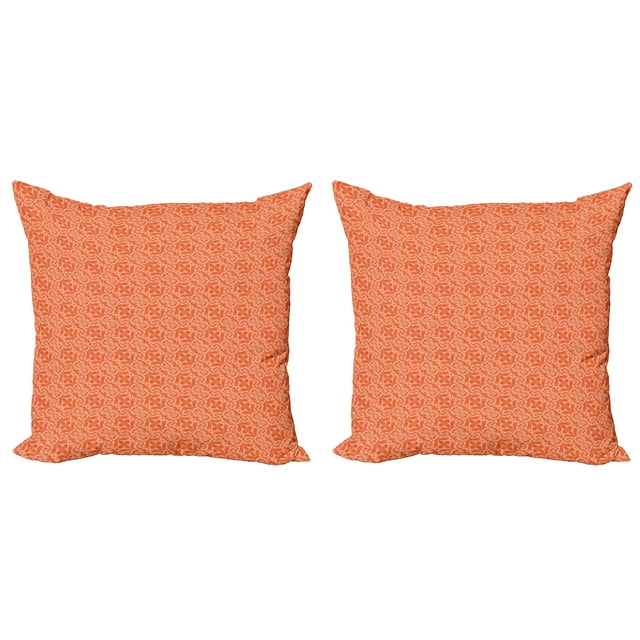 Ambesonne Ethnic Throw Pillow Cover 2 Pack, Chrysanthemum Maximum, 18", Vermilion and Coral