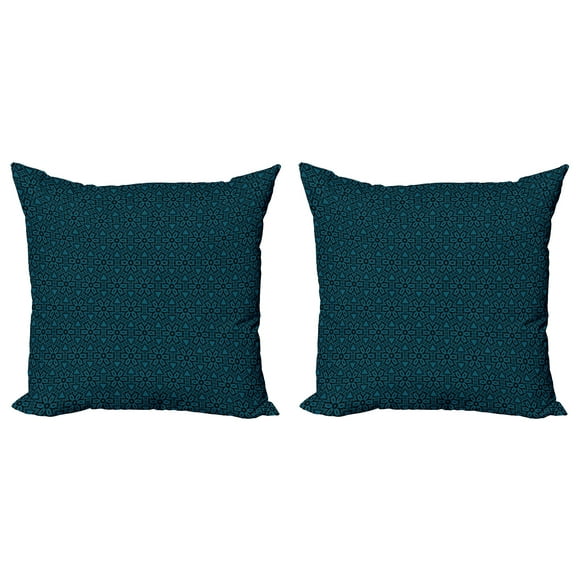 Ambesonne Ethnic Throw Pillow Cover 2 Pack, Dark Tones Flowers Lattice, 16", Blue Charcoal Grey
