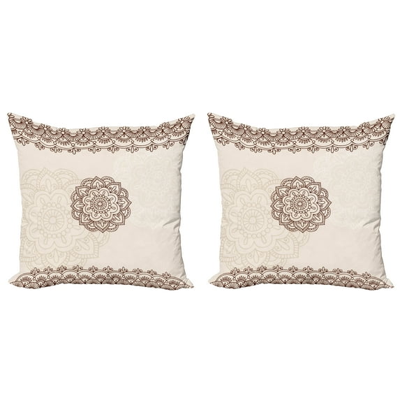 Ambesonne Ethnic Throw Pillow Cover 2 Pack, Geometrical Swirls Lines, 20", Beige Brown