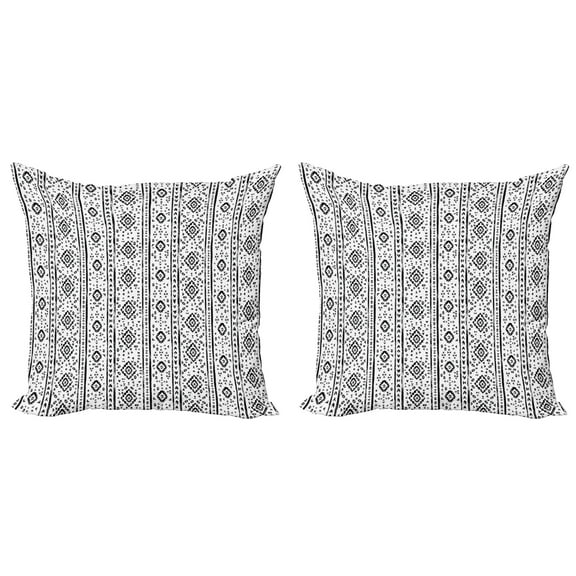 Ambesonne Ethnic Throw Pillow Cover 2 Pack, Grunge Aztec Pattern, 20", Black and White