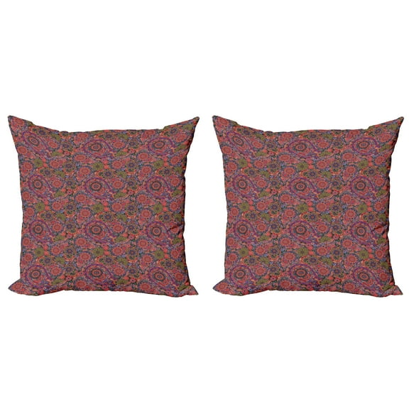 Ambesonne Ethnic Throw Pillow Cover 2 Pack, Leaves Eastern, 18", Burgundy Green