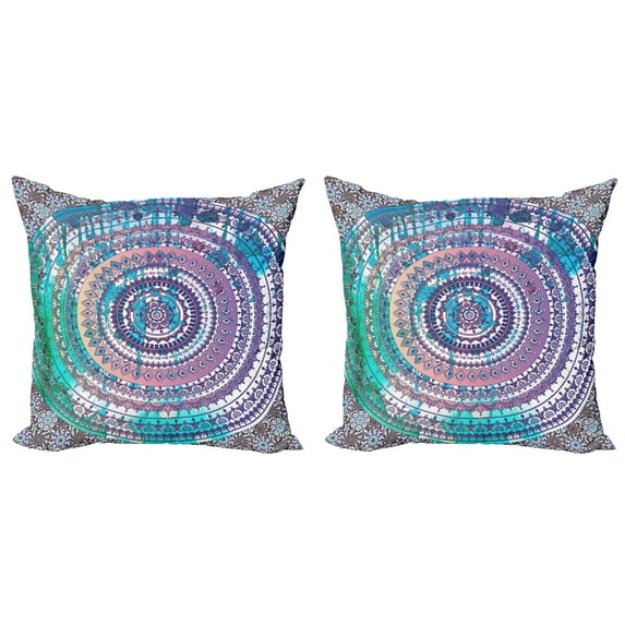Ambesonne Ethnic Throw Pillow Cover 2 Pack, Mandala Eastern, 18", Lilac and Blue