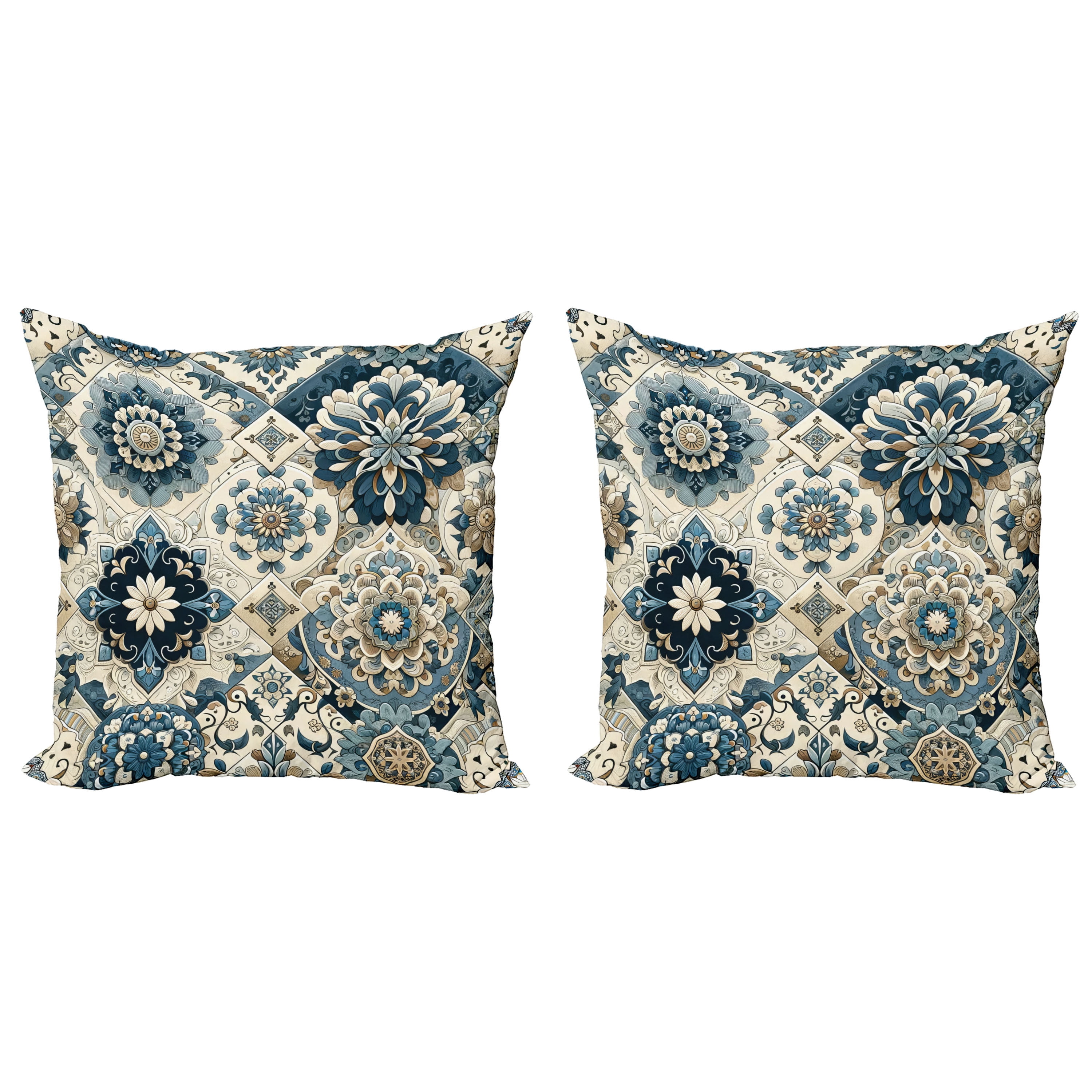 20" Square Off White and Blue Microfiber Reversible Pillow Covers (Set of 2)