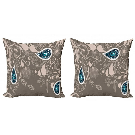 Ambesonne Ethnic Throw Pillow Cover 2 Pack, Orienta Swirled Branch, 18", Pale Brown Teal