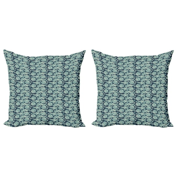 Ambesonne Ethnic Throw Pillow Cover 2 Pack, Oriental Folkore Flowers, 24", Pale Blue Dark Teal