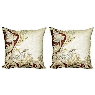 Ambesonne Ethnic Throw Pillow Cover 2 Pack, Oriental Middle Eastern, 16", Grey Yellow Chocolate