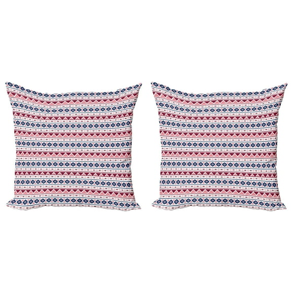 Ambesonne Ethnic Throw Pillow Cover 2 Pack, Pattern Triangles, 20", Pale Pink Dark Blue