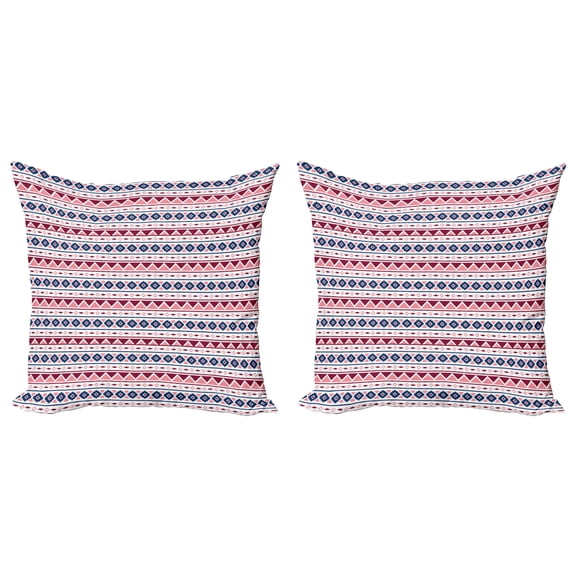 Ambesonne Ethnic Throw Pillow Cover 2 Pack, Pattern Triangles, 24", Pale Pink Dark Blue