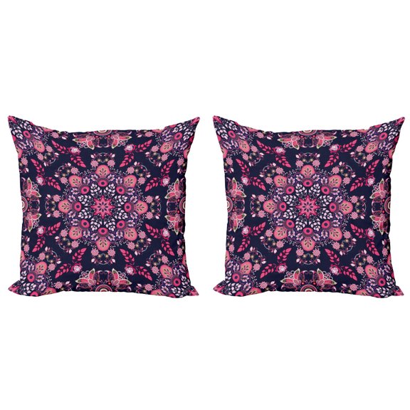 Ambesonne Ethnic Throw Pillow Cover 2 Pack, Spring Blossoms, 24", Indigo Pink Pale Pink