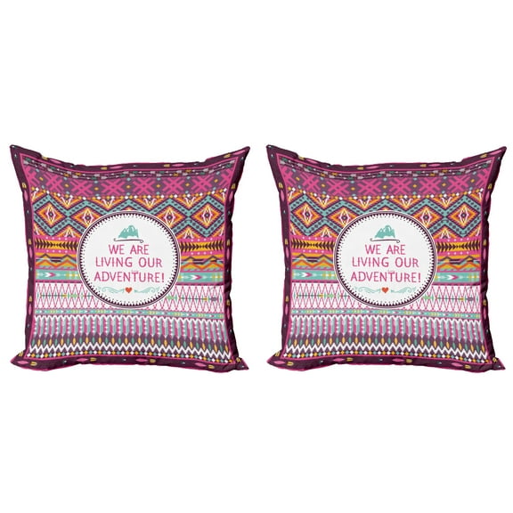 Ambesonne Ethnic Throw Pillow Cover 2 Pack, Striped Geometric, 24", Multicolor